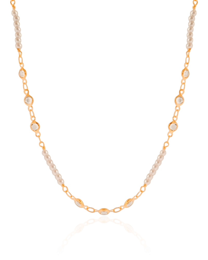 Choker Pérolas Pontos de Luz Cristal Banhado a Ouro 18K