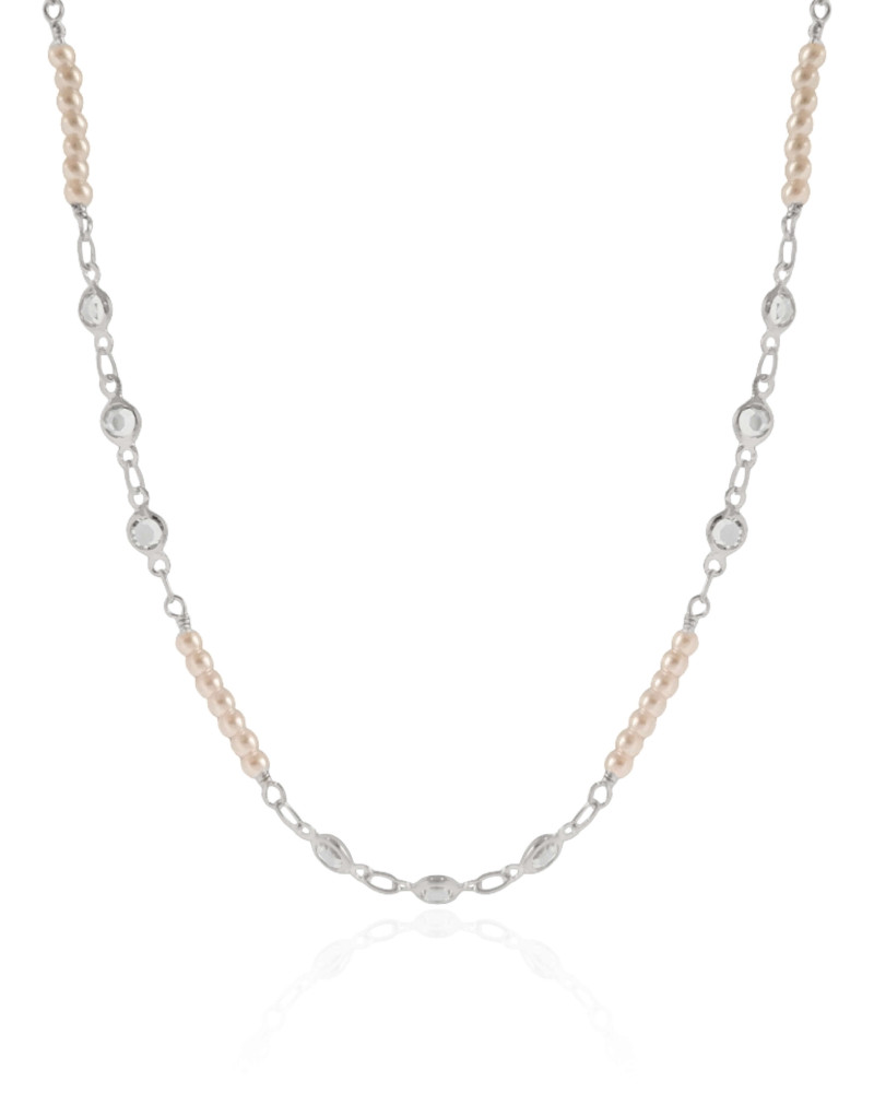 Choker Pérolas Pontos de Luz Cristal Ródio Branco