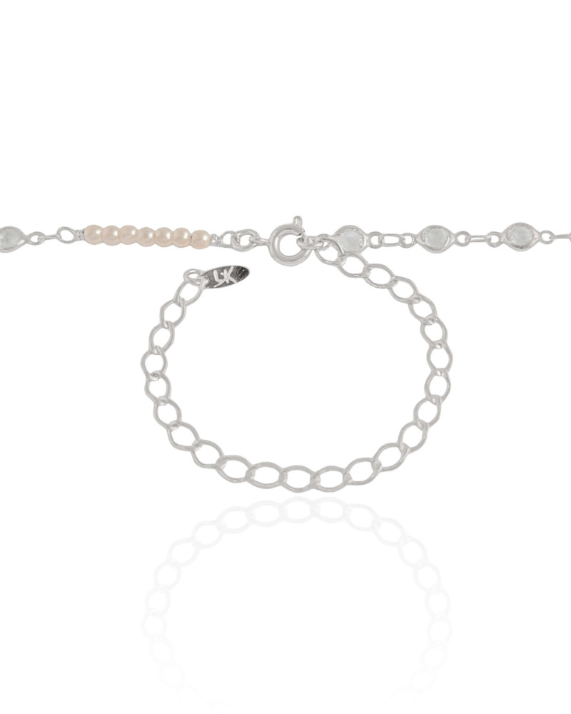 Choker Pérolas Pontos de Luz Cristal Ródio Branco