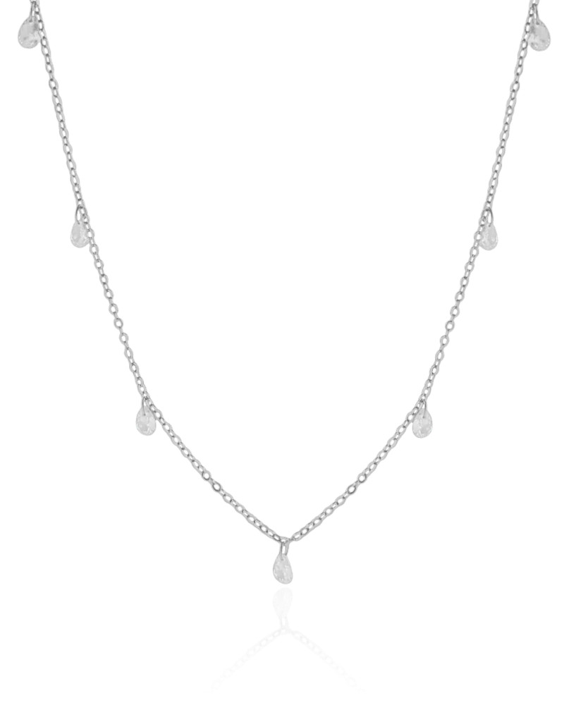 Choker Elos Gotas Cristais Ródio Branco