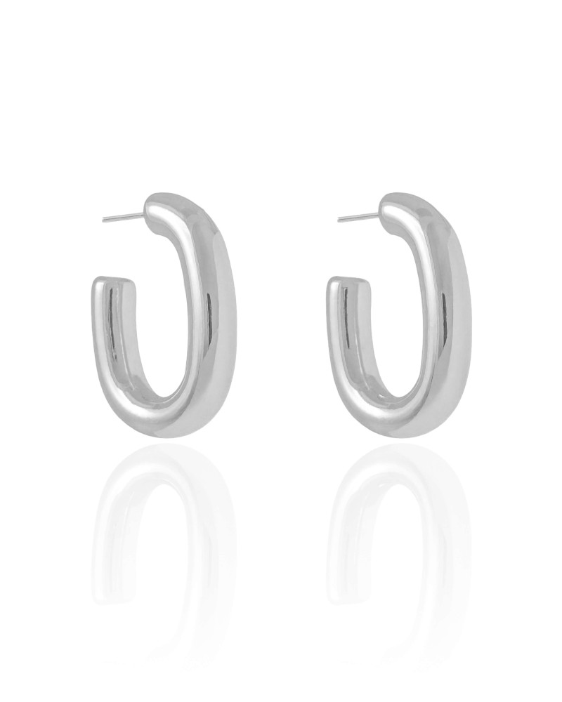 Brinco Argola Oval Tubo Liso ABS 3.8 cm Ródio Branco