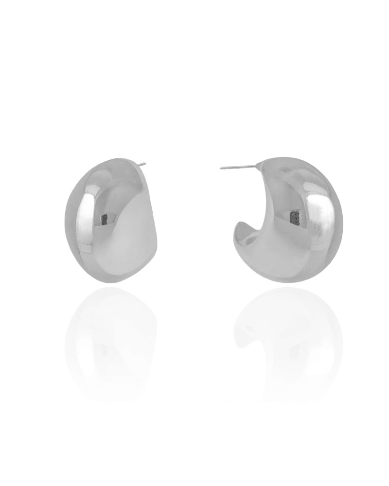 Brinco Argola Abaulada Lisa 2.3 cm Ródio Branco