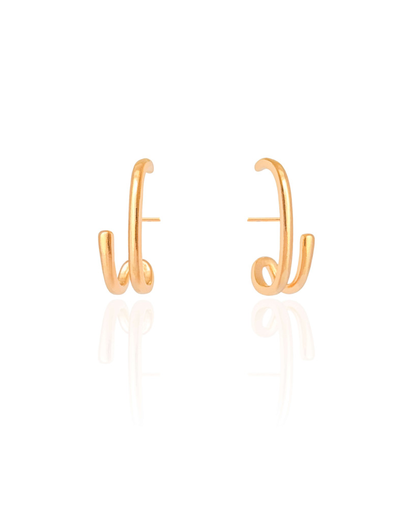 Ear Hook Filetes Lisos 2.4 cm Banhado a Ouro 18K