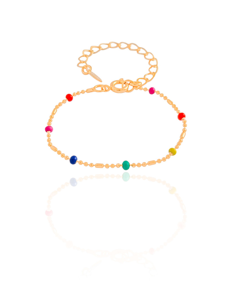 Pulseira Infantil Bolinhas Coloridas Banhado a Ouro 18K