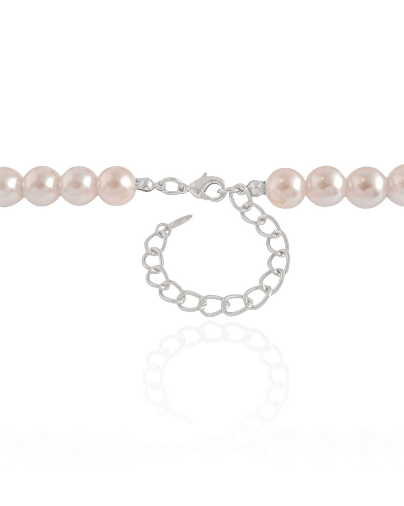 Gargantilha Orgânicos e Pérolas Ródio Branco - 40 cm