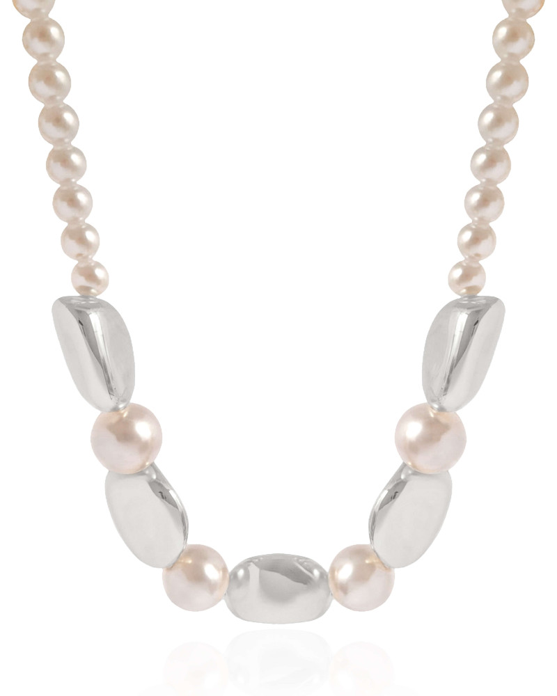 Gargantilha Orgânicos e Pérolas Ródio Branco - 40 cm