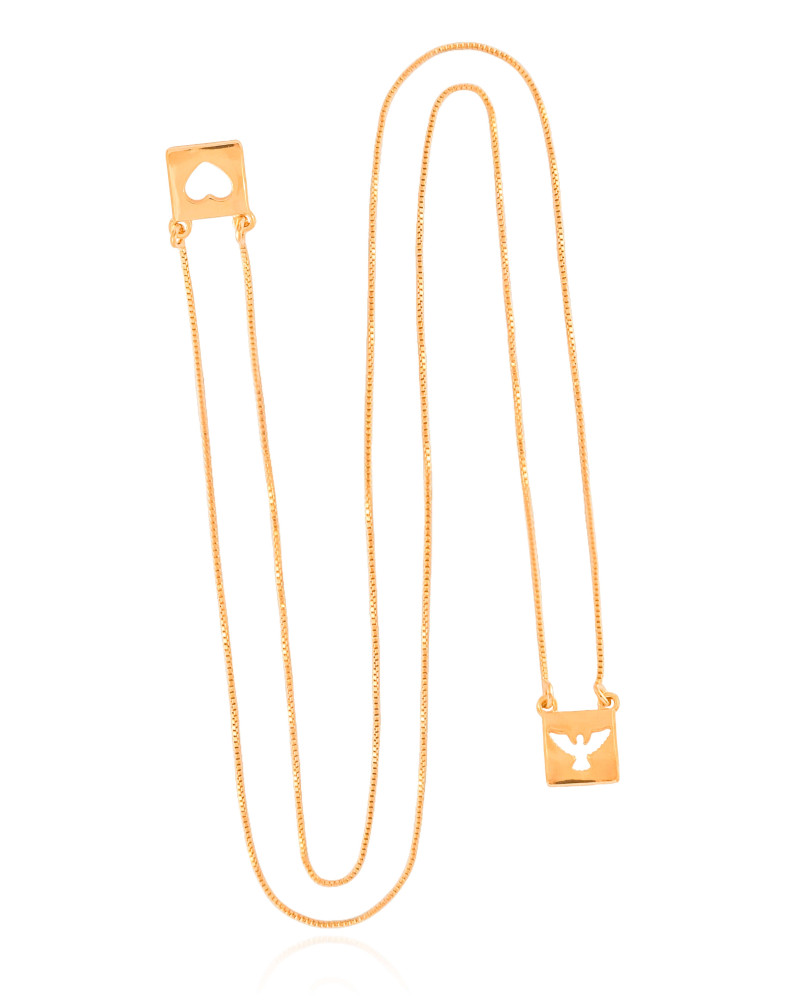 Escapulário Espírito Santo Coração Vazado Banhado a Ouro 18K - 60 cm