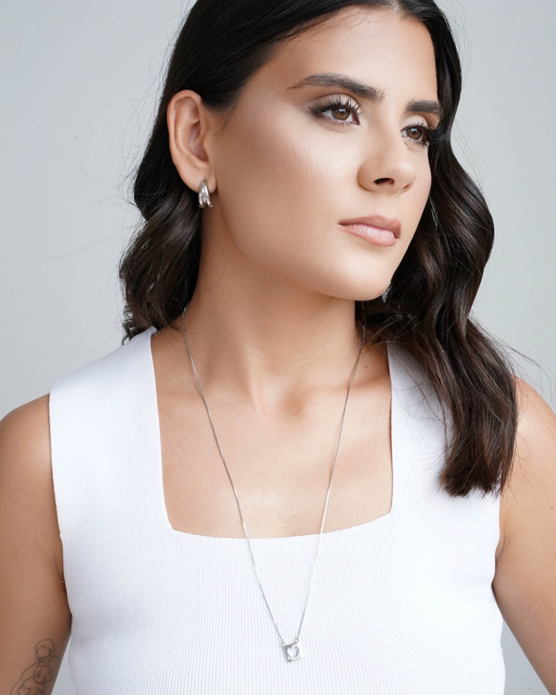 Escapulário Espírito Santo Coração Vazado Ródio Branco - 60 cm