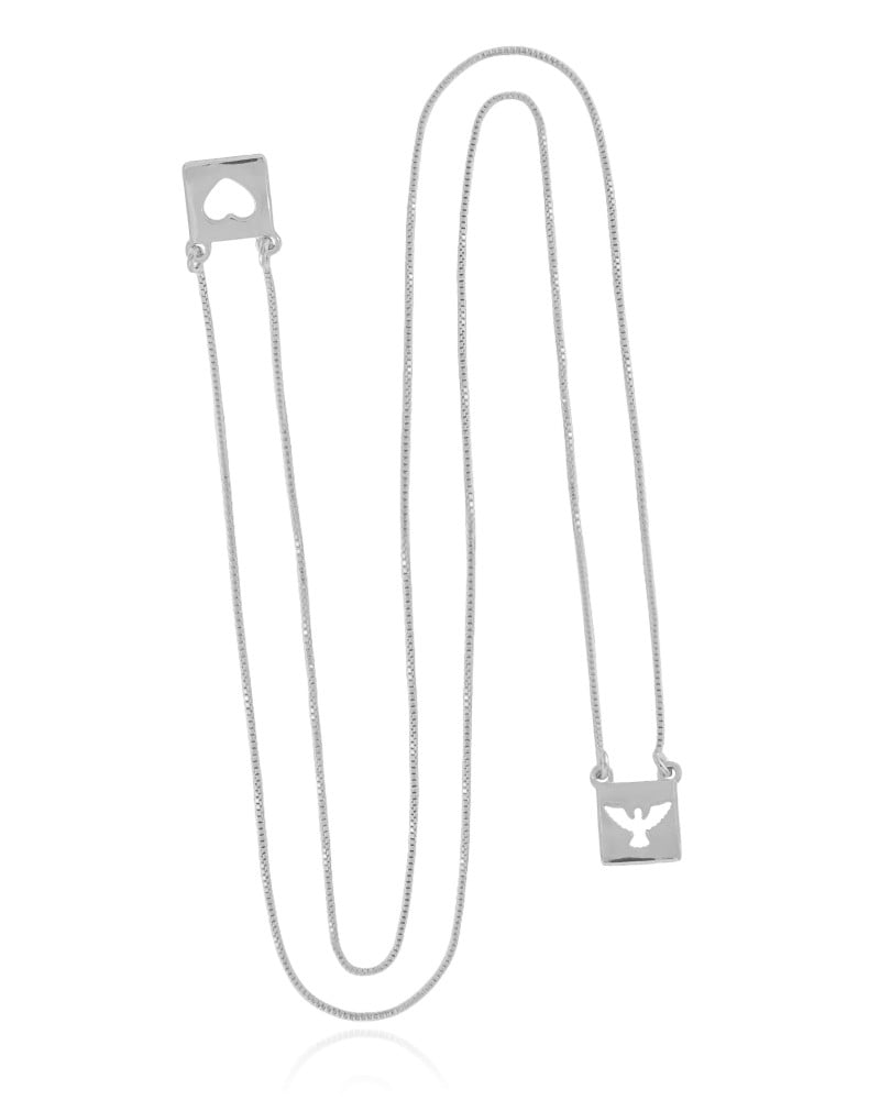 Escapulário Espírito Santo Coração Vazado Ródio Branco - 60 cm