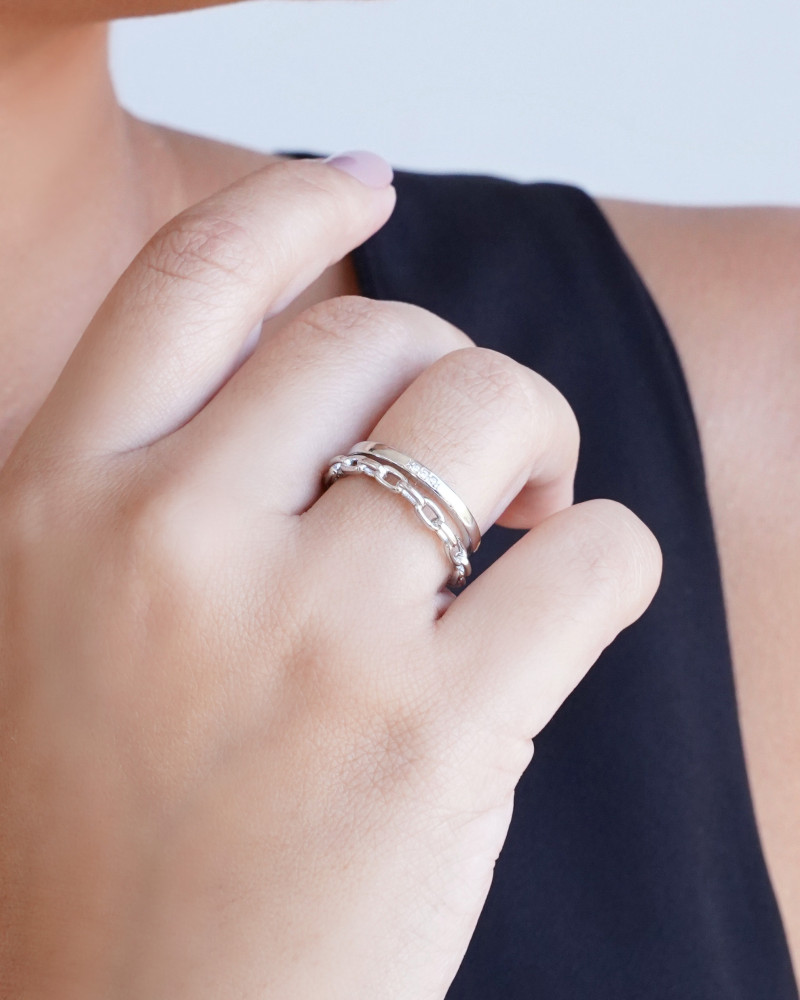 Anel Duplo Elos Tamanho 19 Ródio Branco