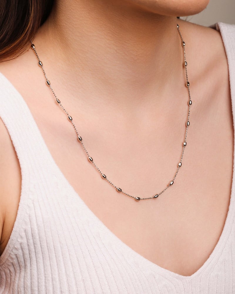 Gargantilha Longa Gomos Ródio Branco - 70 cm