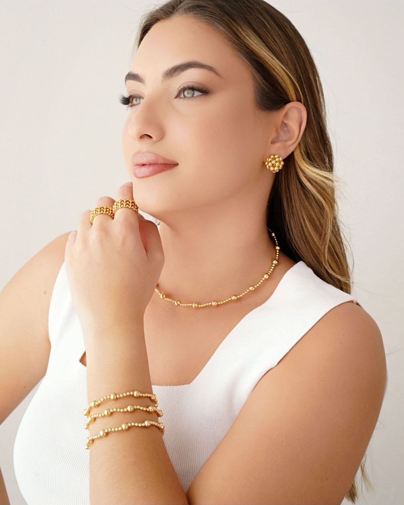 Bracelete Mola Bolas Lisas Banhado a Ouro 18K