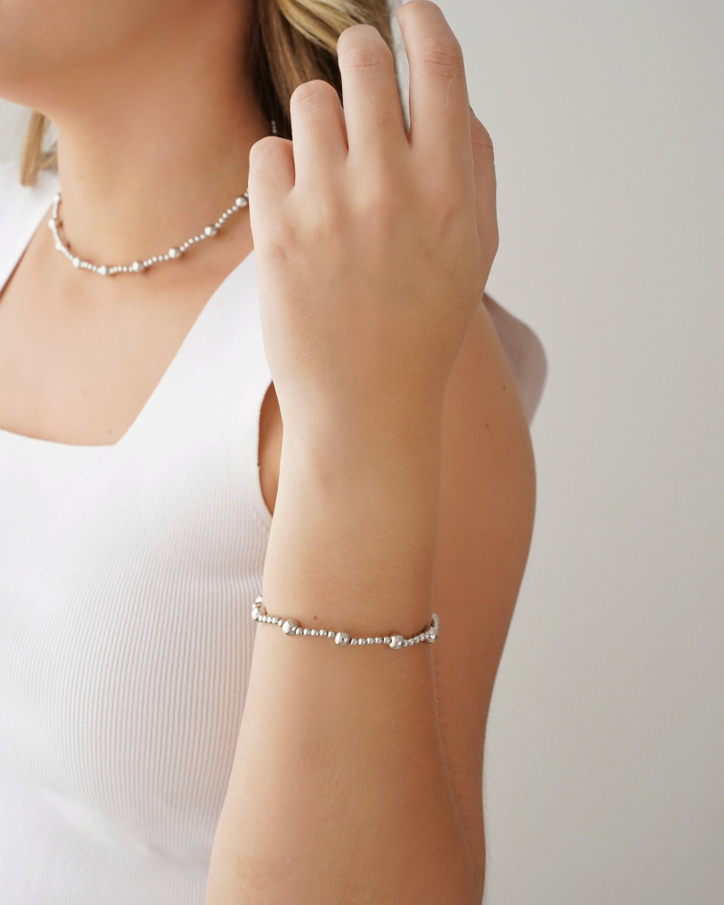 Bracelete Mola Bolas Lisas Ródio Branco