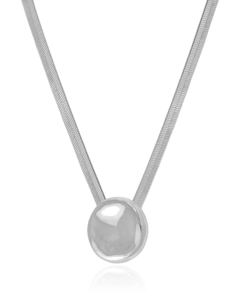 Gargantilha Malha Fita Orgânico Liso Ródio Branco