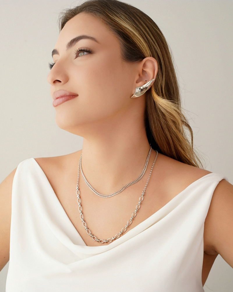 Gargantilha Elos Ovais 6 mm Ródio Branco - 55 cm