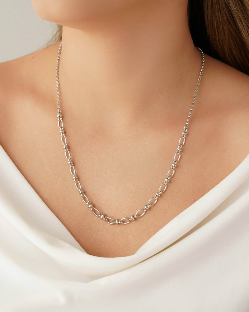 Gargantilha Elos Ovais 6 mm Ródio Branco - 55 cm