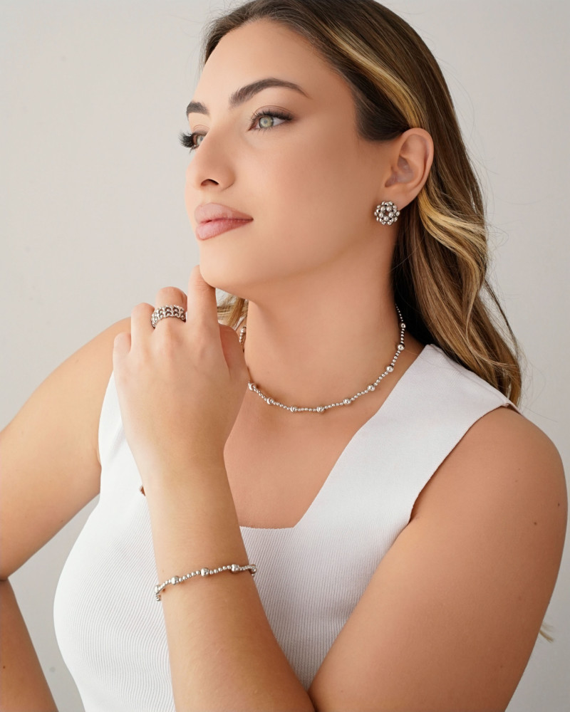 Anel Bolinhas Texturizadas Tamanho 18 Ródio Branco