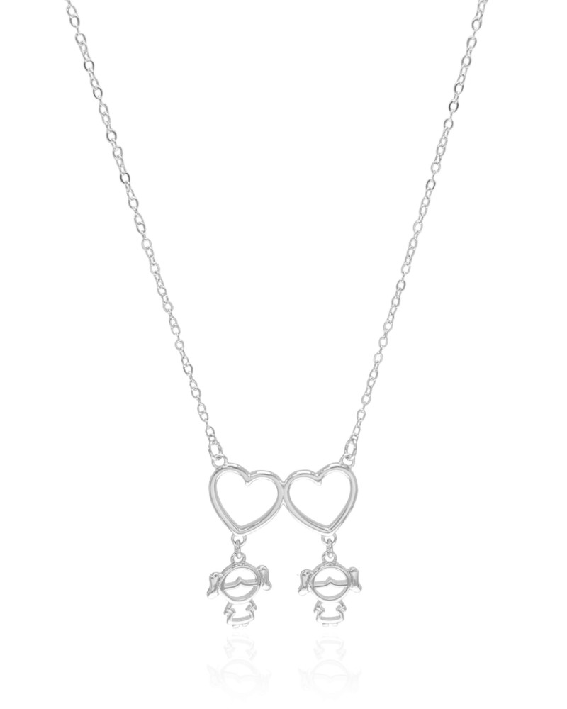 Gargantilha Filho Meninas Corações Lisos Ródio Branco - 45 cm