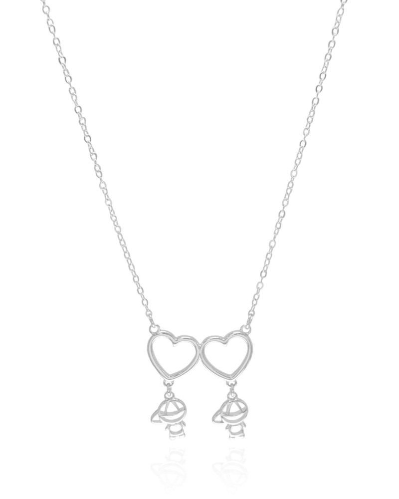 Gargantilha Filho Meninos Corações Lisos Ródio Branco - 45 cm