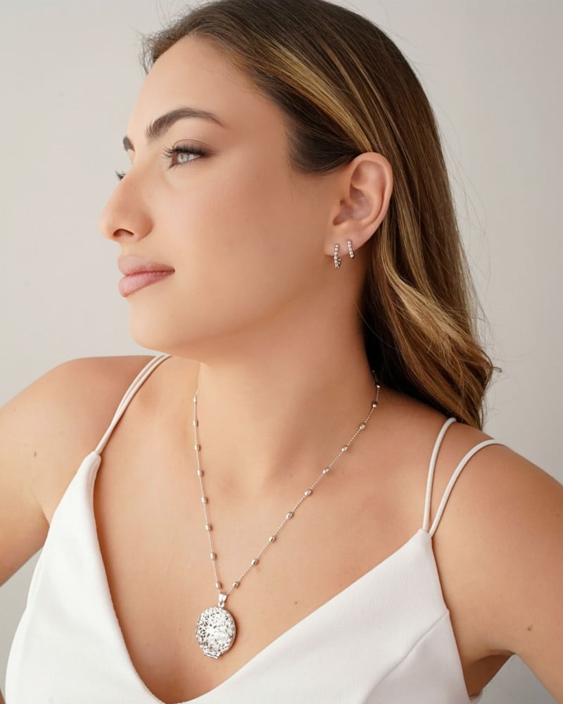 Relicário Estrela Gomos Ródio Branco - 45 cm