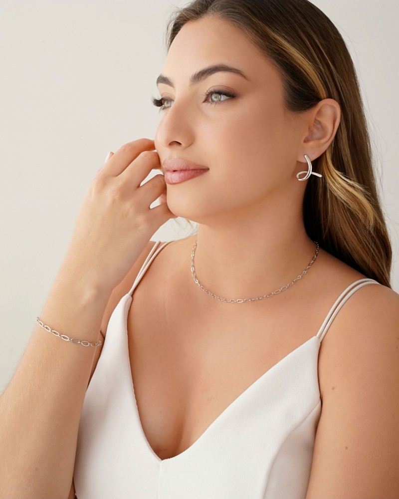 Pulseira Elos Ovais 4 mm Ródio Branco