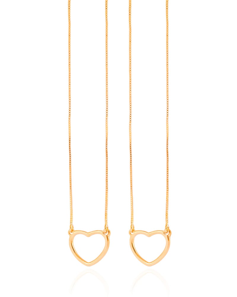 Escapulário Corações Vazados Banhado a Ouro 18K - 60 cm