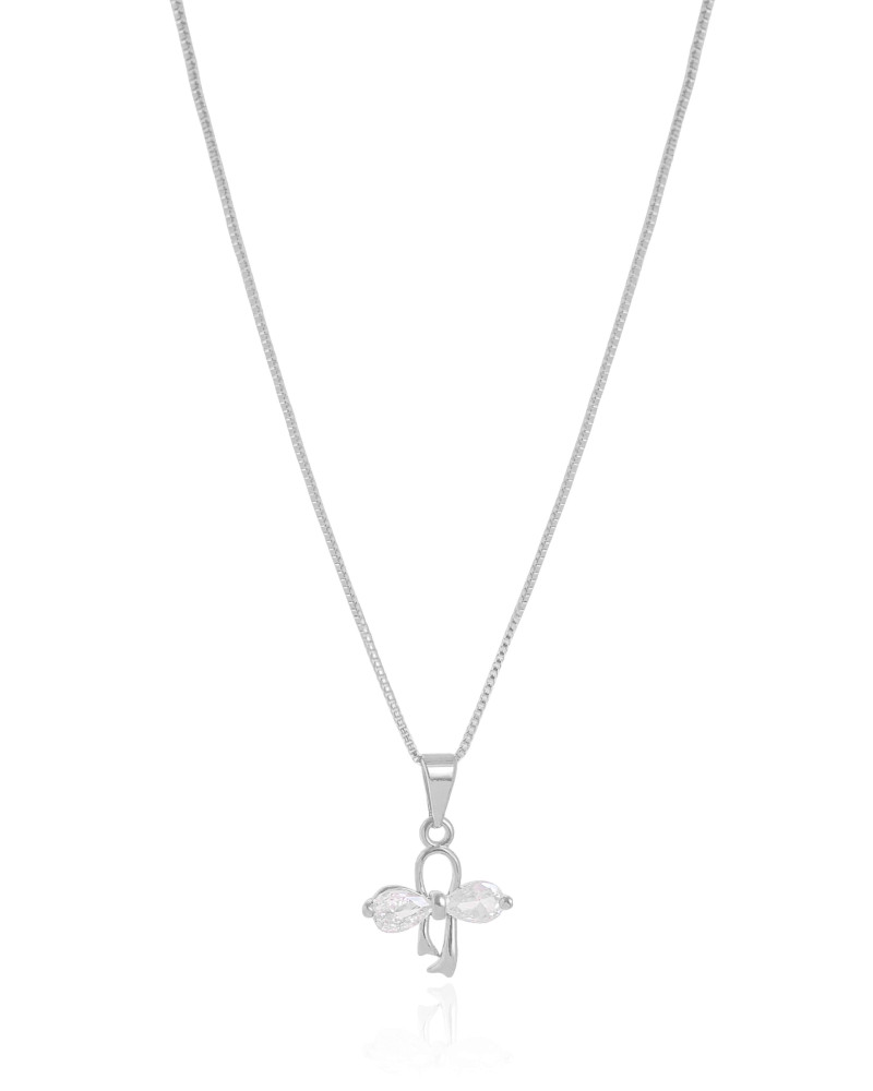 Gargantilha Infantil Veneziana Laço Cristal Ródio Branco