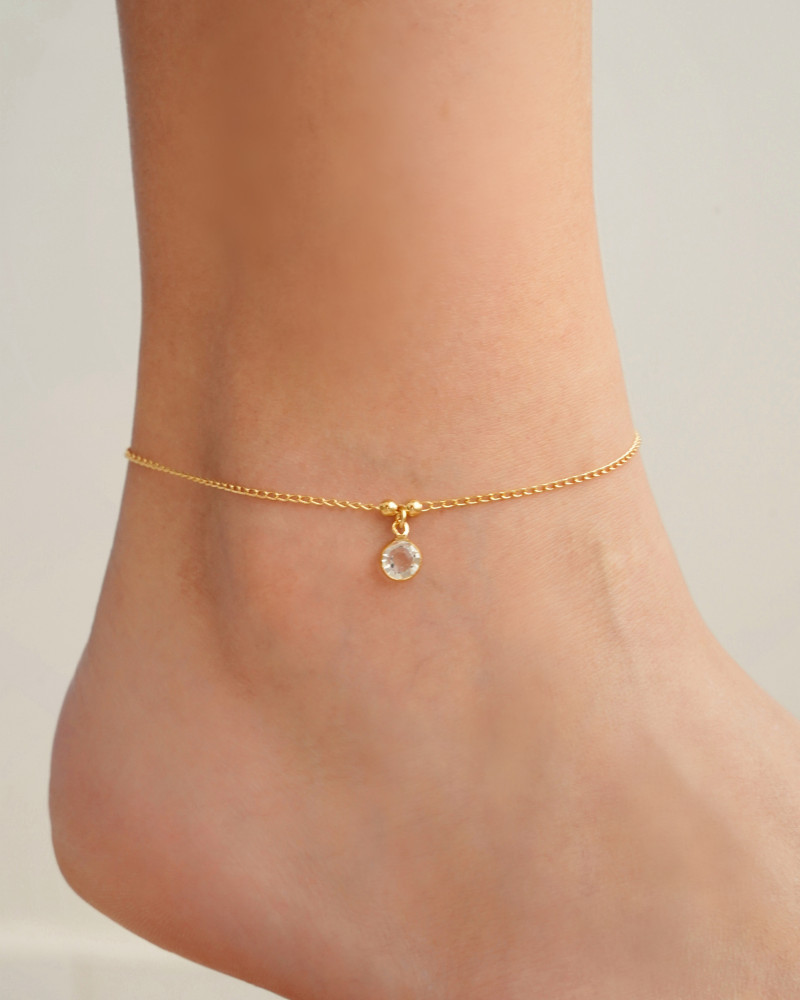 Tornozeleira Ponto de Luz Cristal 7 mm Banhado a Ouro 18K