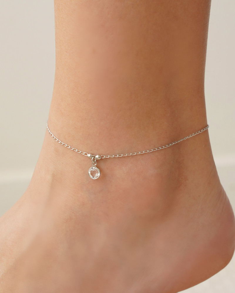 Tornozeleira Ponto de Luz Cristal 7 mm Ródio Branco