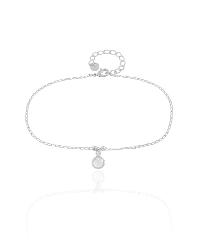 Tornozeleira Ponto de Luz Cristal 7 mm Ródio Branco