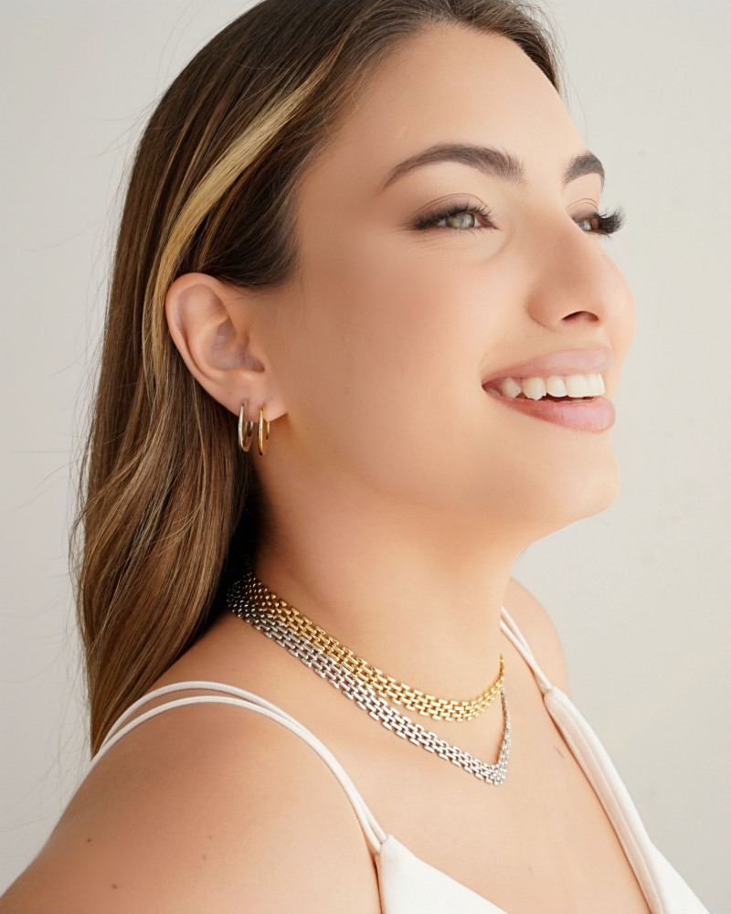 Choker Malha Relógio 8 mm Banhado a Ouro 18K