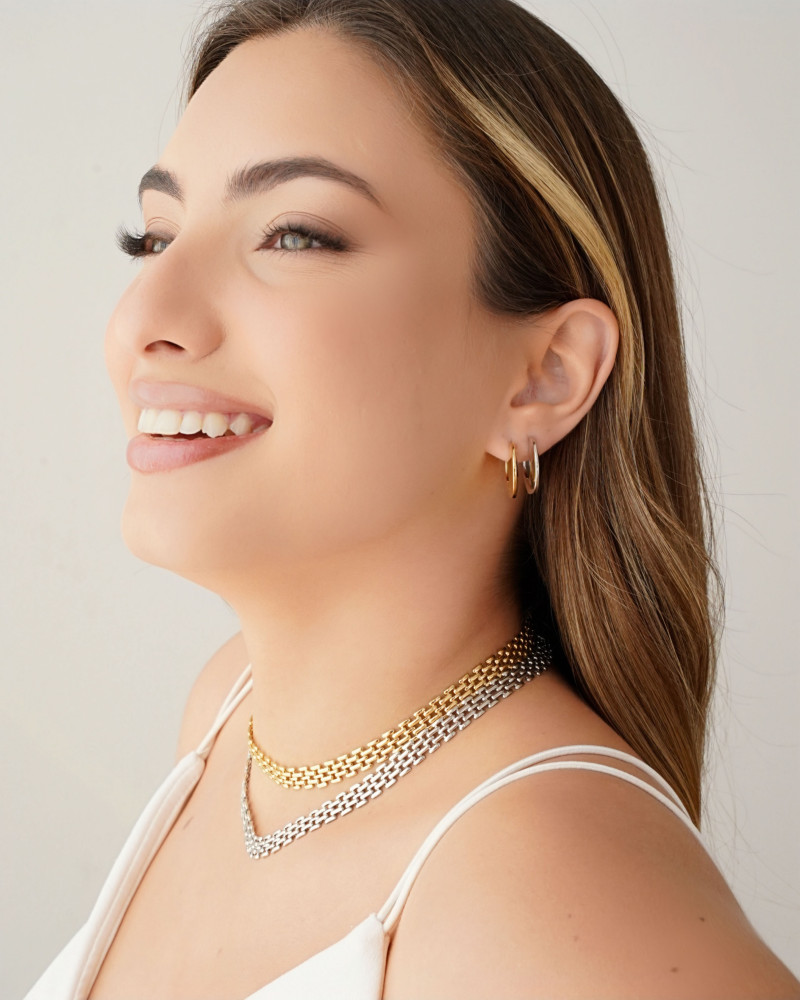 Choker Malha Relógio 8 mm Ródio Branco