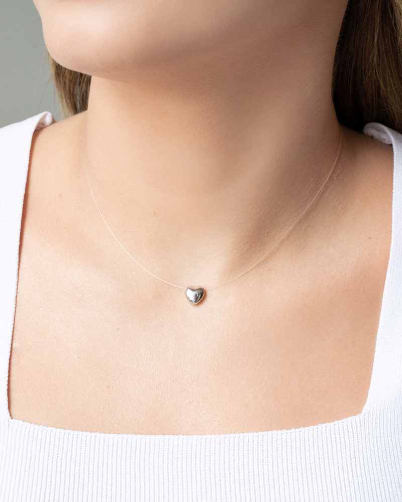 Choker Nylon Coração Liso 8 mm Ródio Branco