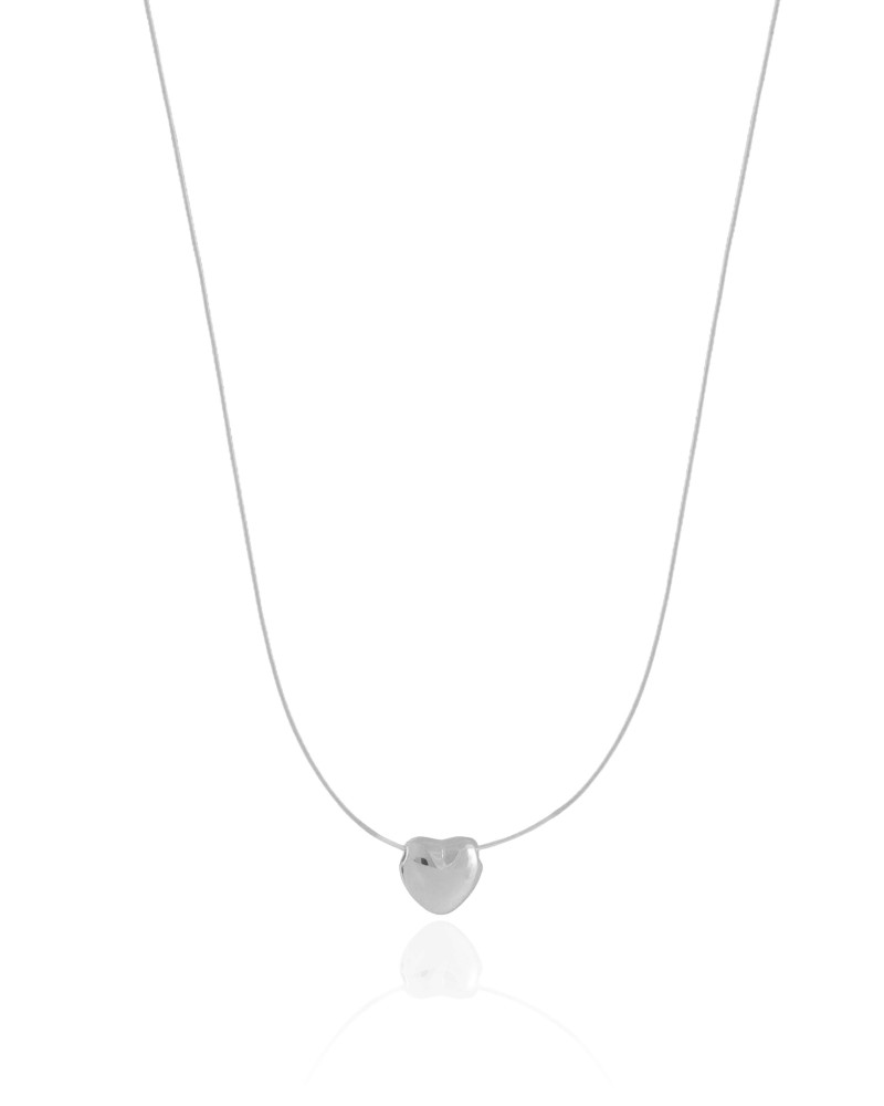 Choker Nylon Coração Liso 8 mm Ródio Branco