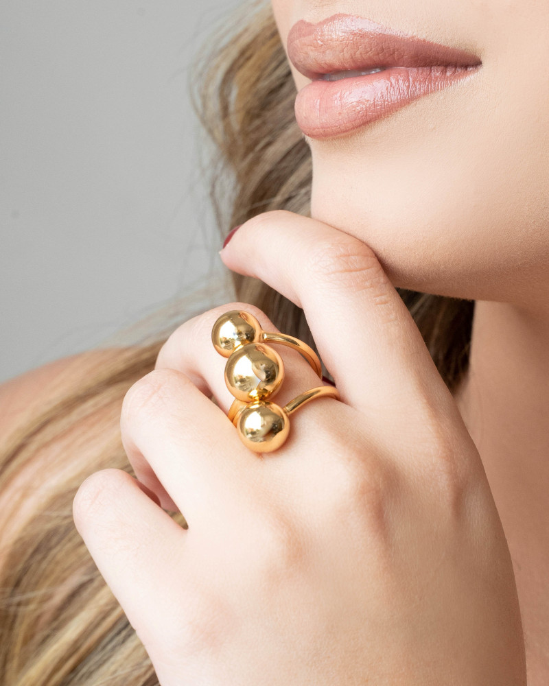 Anel Bolas Lisas Tamanho 12 Banhado a Ouro 18K