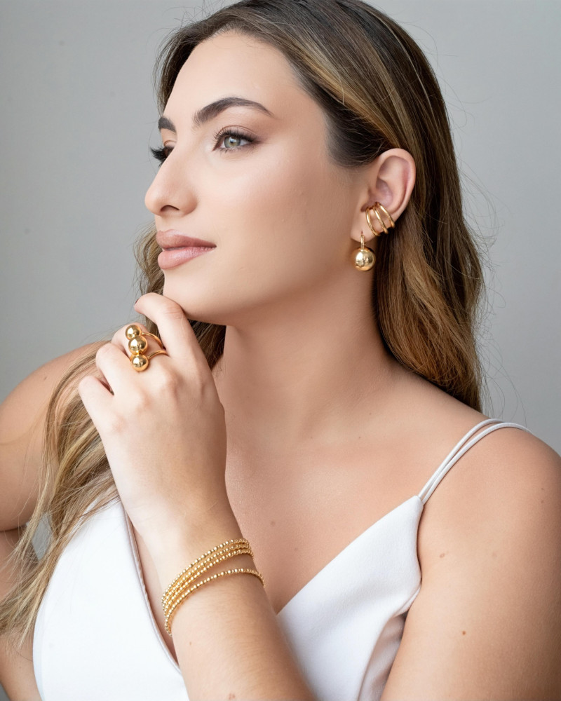 Bracelete Mola Bolinhas 3 mm Banhado a Ouro 18K