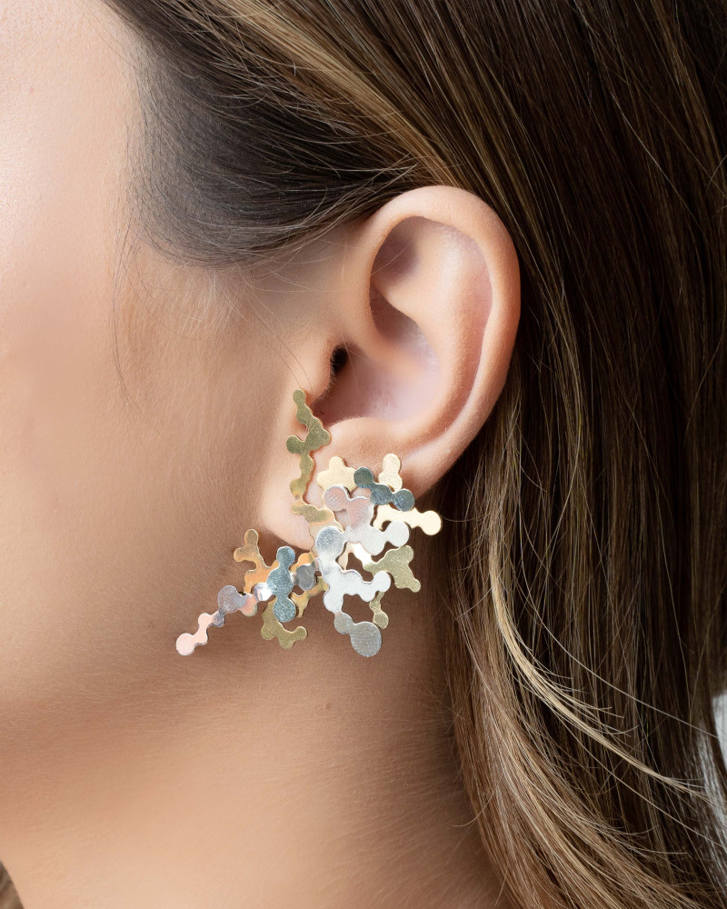 Brinco Orgânico Plaquinhas Mix Banho 5.2 cm Banhado a Ouro 18K