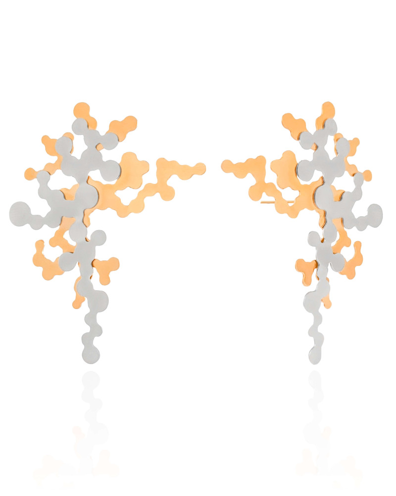 Brinco Orgânico Plaquinhas Mix Banho 5.2 cm Banhado a Ouro 18K