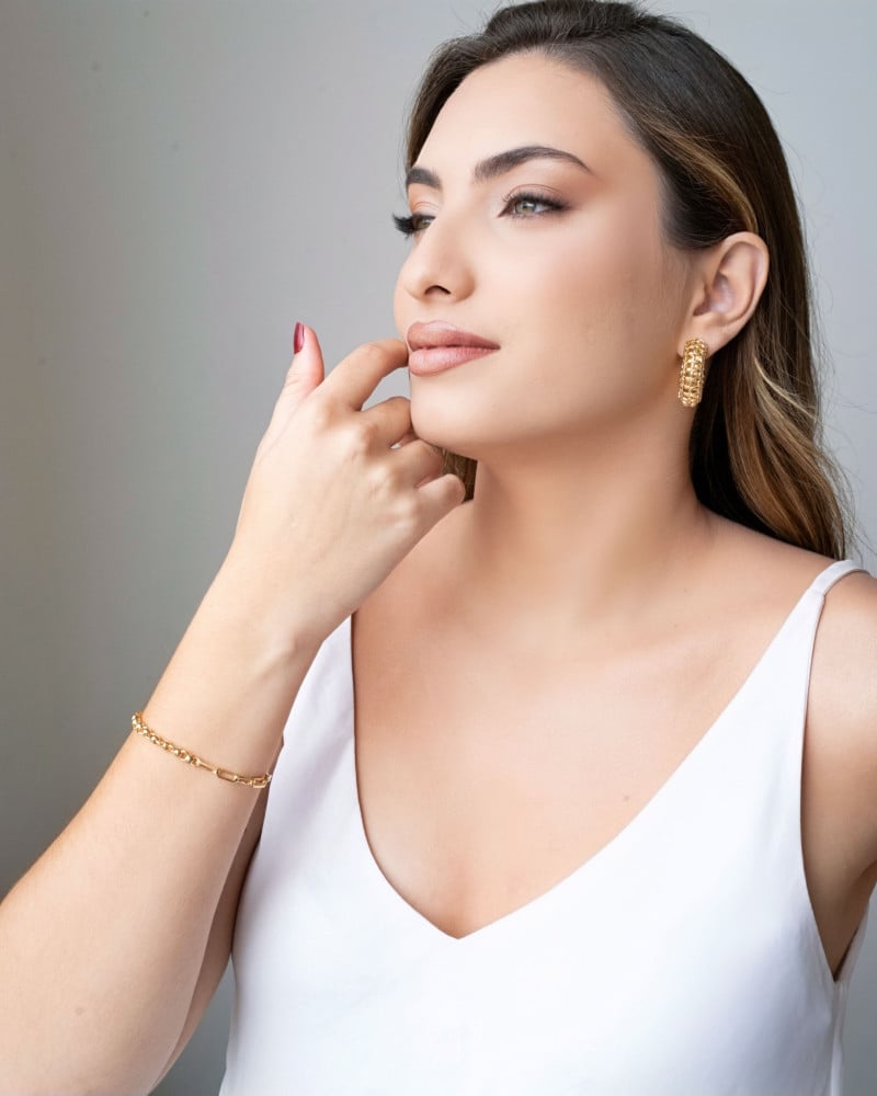 Pulseira Elos Bolinhas Lisas Banhado a Ouro 18K