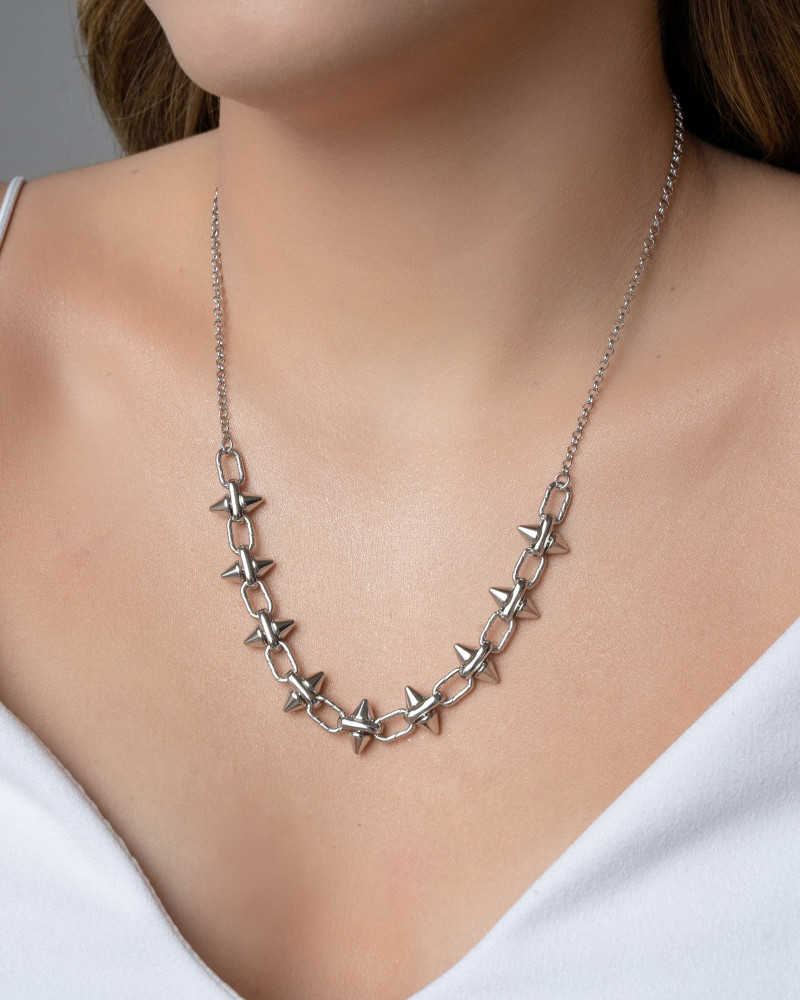 Gargantilha Elos Spike 13 mm Ródio Branco - 45 cm