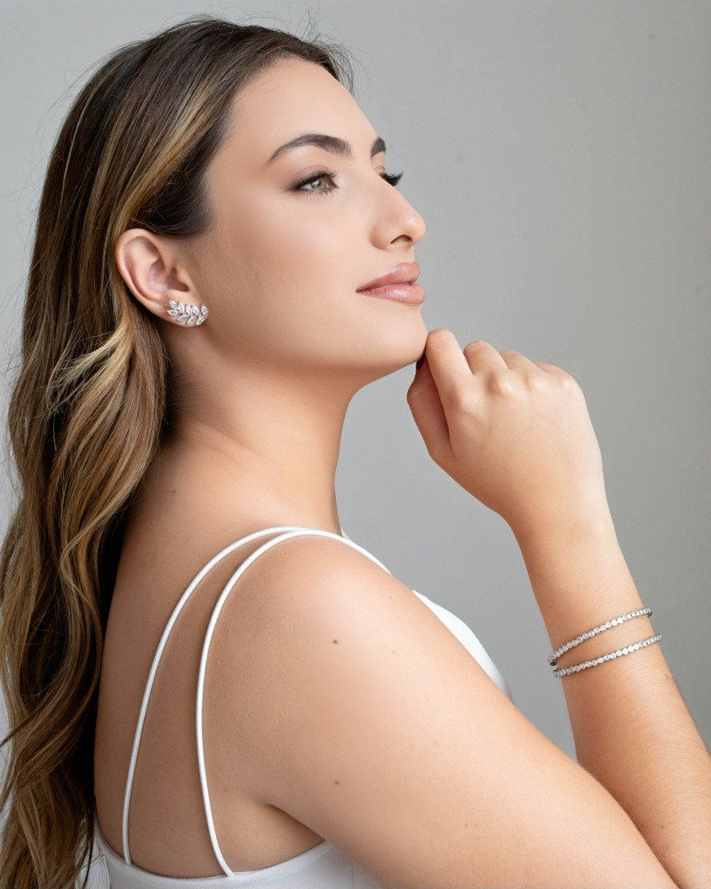 Ear Cuff Folha Navetes Cristal Ródio Branco