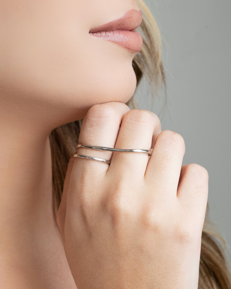 Anel Duplo Filetes Tamanho 16 Ródio Branco