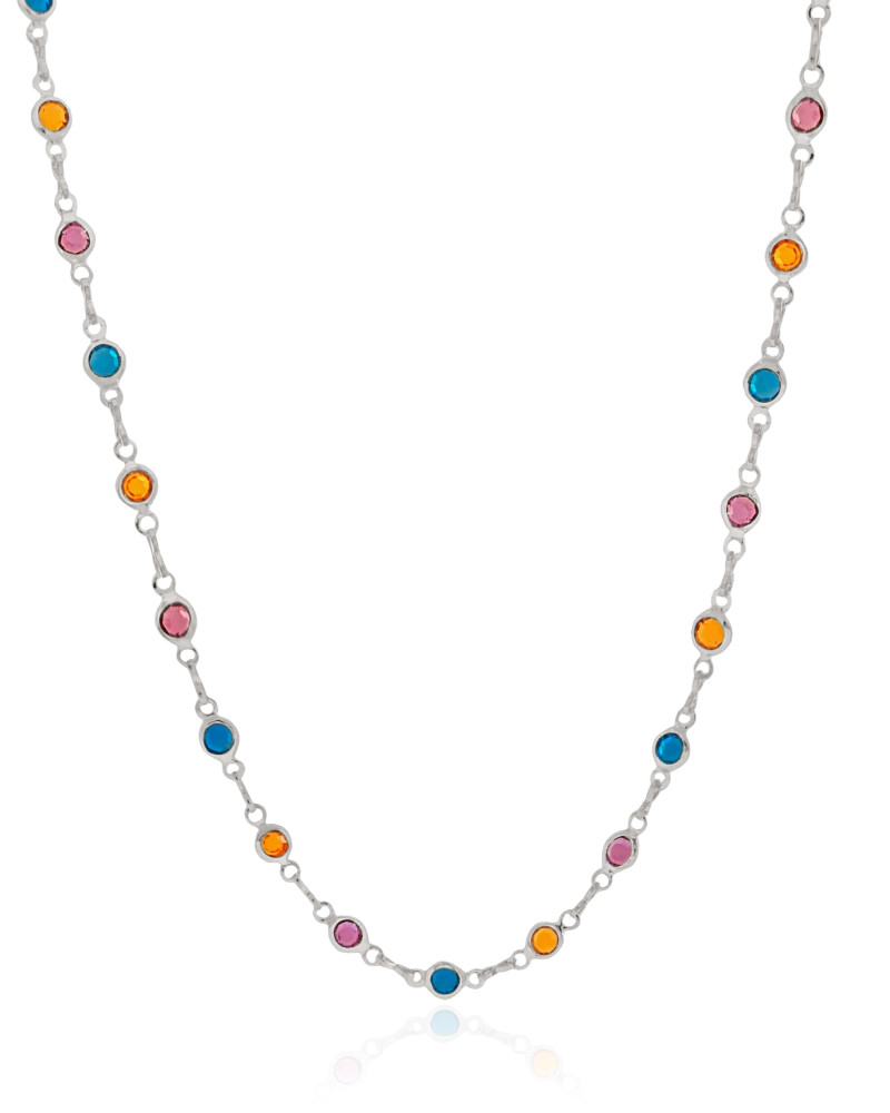 Gargantilha Pontos de Luz Coloridos Ródio Branco - 45 cm
