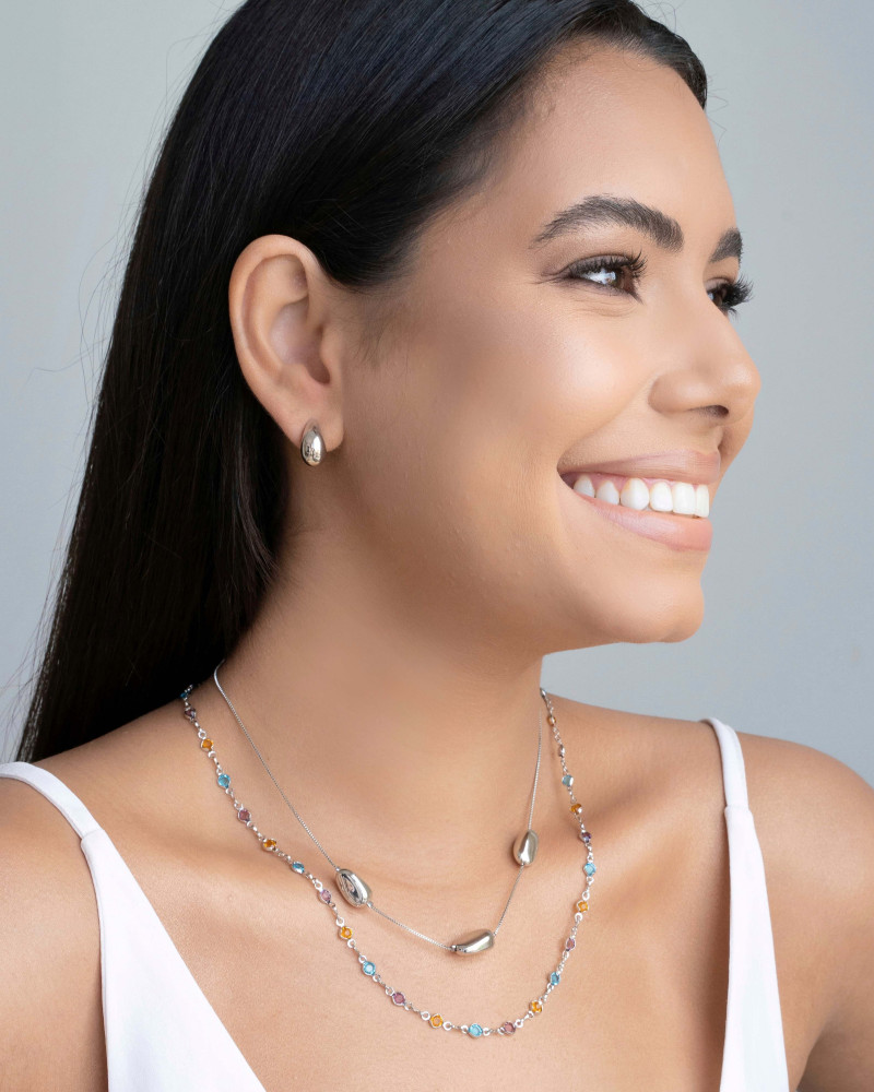 Gargantilha Pontos de Luz Coloridos Ródio Branco - 45 cm