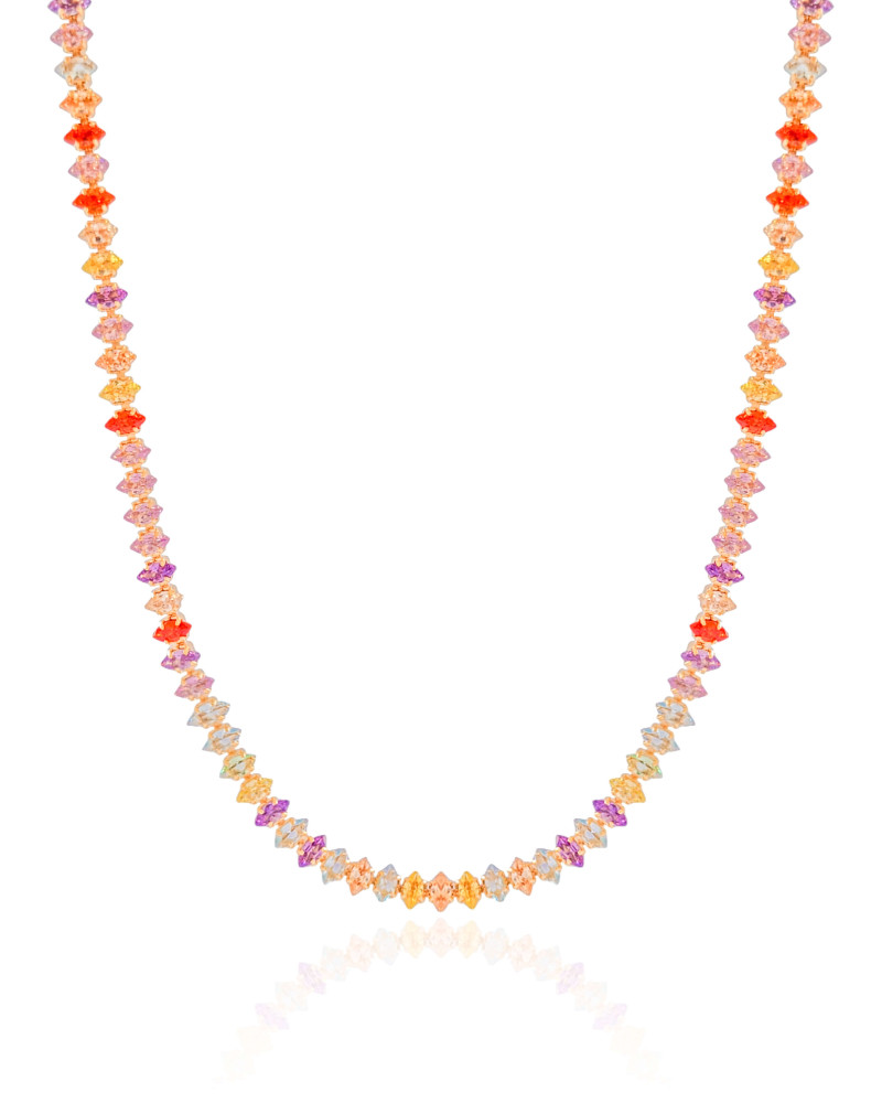 Choker Riviera Navetes Coloridos Banhado a Ouro 18K