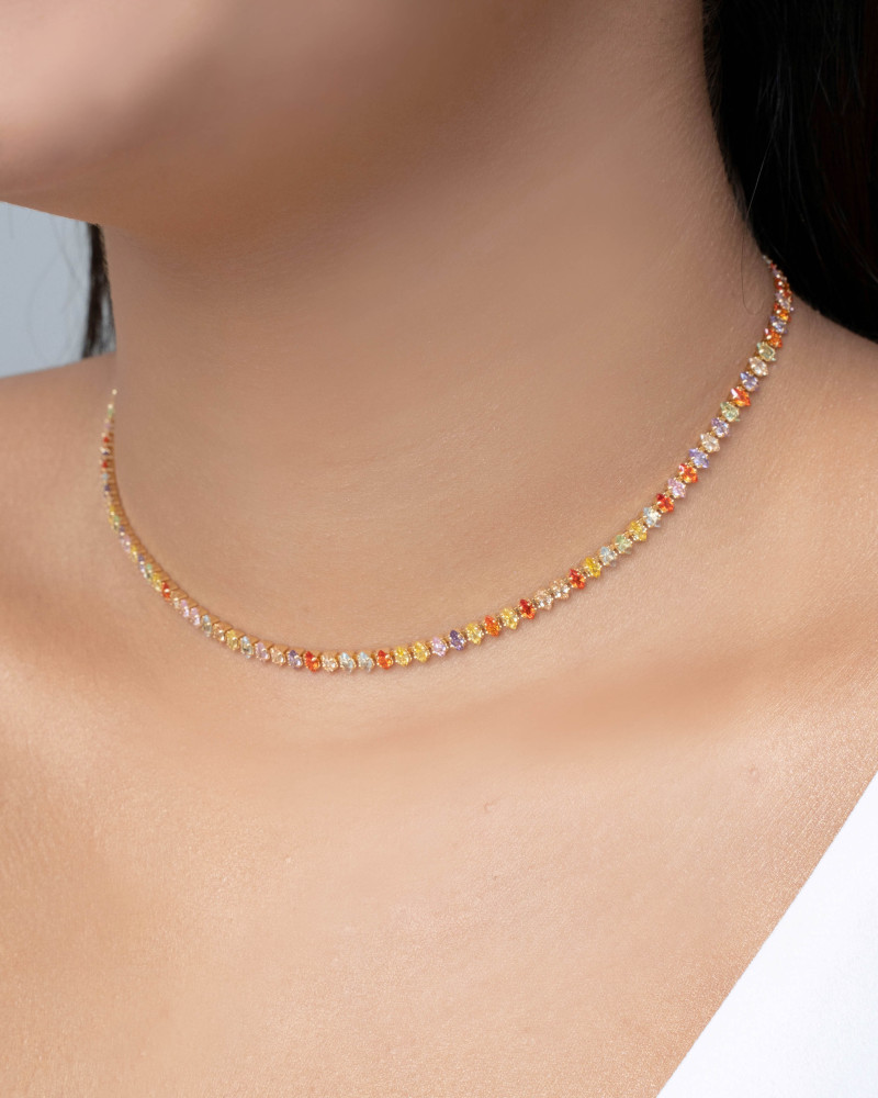 Choker Riviera Navetes Coloridos Banhado a Ouro 18K