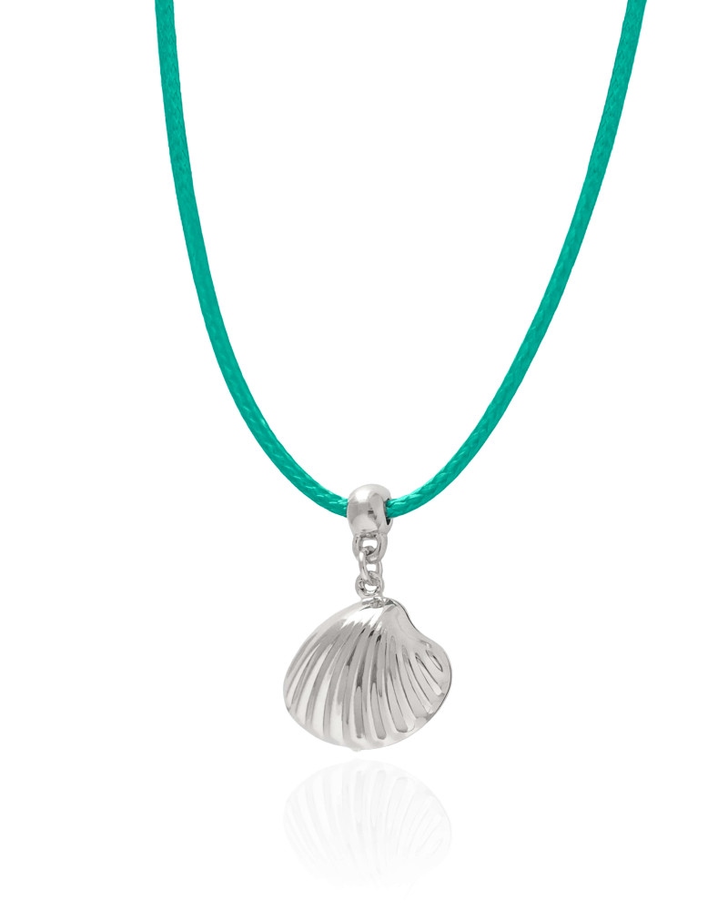 Choker Fio Coreano Verde Água Concha Ródio Branco