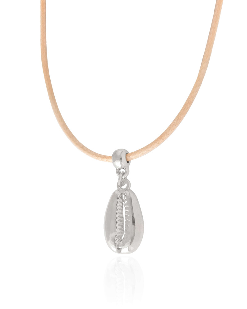 Choker Fio Coreano Bege Búzio Ródio Branco