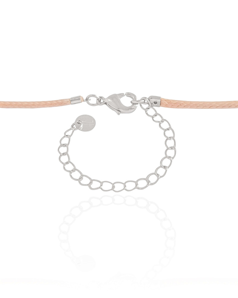 Choker Fio Coreano Bege Búzio Ródio Branco