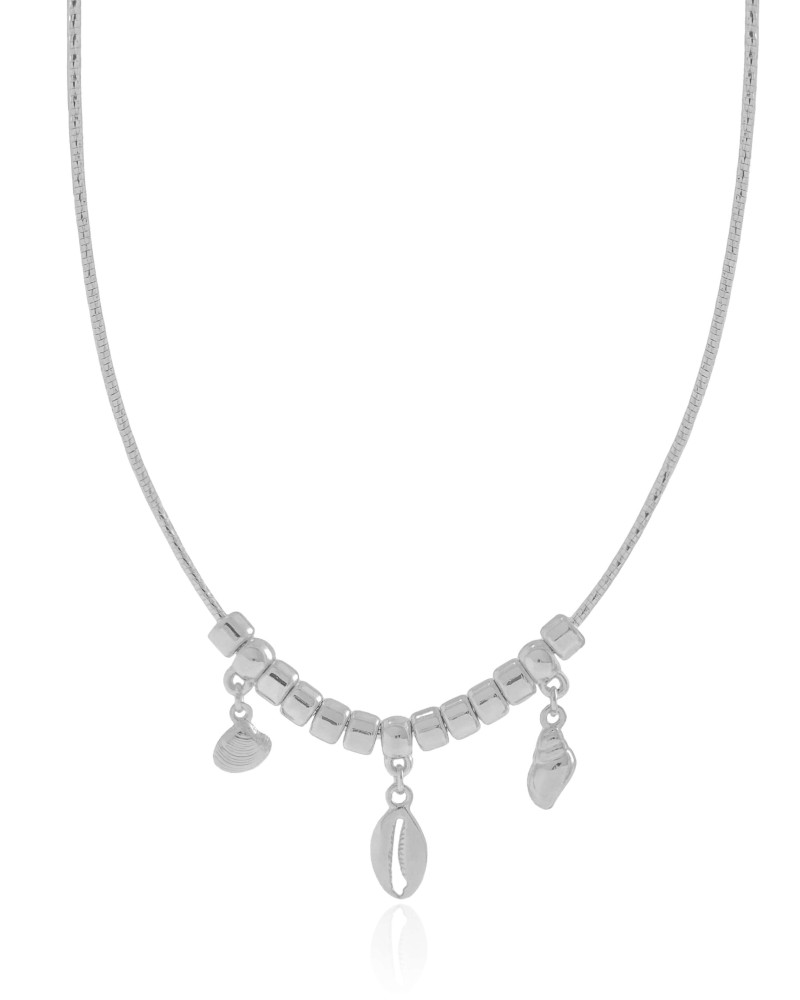 Aro Flexível Pingentes Búzios Ródio Branco - 40 cm